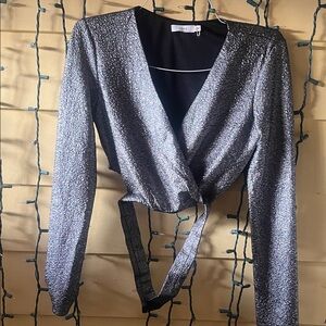 Lush Silver Textured Wrap Blouse